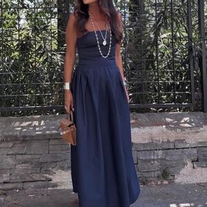 Zara Dark Blue Navy Strapless Full-Length Maxi Dress M L XL NWT